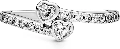 Vista 2 de PANDORA Jewelry - Anillo de circonita cúbica con dos corazones brillantes en plata de ley, Metal, Zirconia cúbica