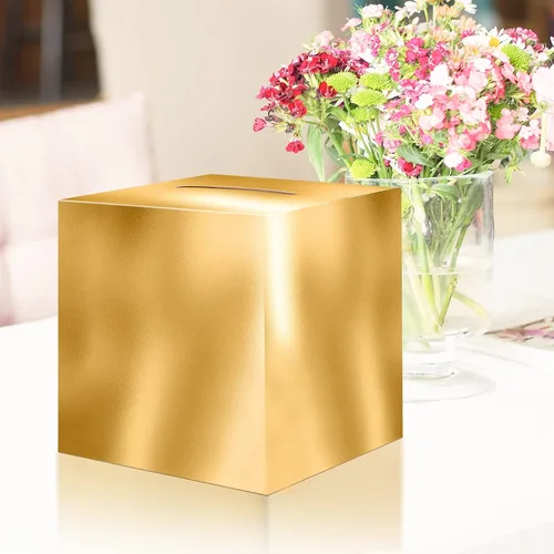 Vista 4 de JC HUMMINGBIRD Caja de tarjeta dorada – Caja de regalo plegable de 10 x 10 pulgadas con ranura para bodas, cumpleaños, graduaciones, donaciones