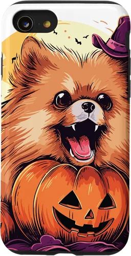 Vista 13 de iPhone 14 Disfraz de perro de Halloween diseño de funda de Pomerania aterradora