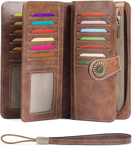Vista 25 de SENDEFN Billeteras de cuero para mujer, tarjetero de crédito con bloqueo RFID, pulsera de gran capacidad with RFID Blocking, Large Capacity