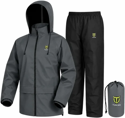 Vista 8 de TIDEWE Traje de lluvia para hombre, impermeable, ligero, de 2 piezas Costuras selladas, puños y cintura ajustables, tejido de alta densidad