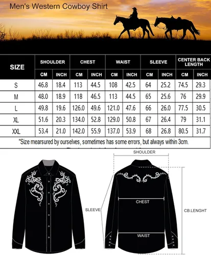 Vista 7 de LecGee Camisa vaquera occidental bordada de manga larga para hombre, ajuste regular, informal, de algodón, con botones