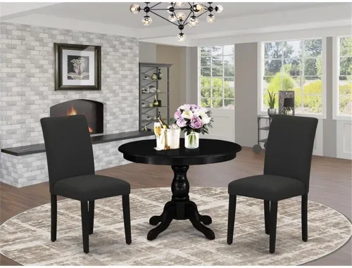 Vista 2 de East West Furniture HBAB3-ABK-24 Hartland - Juego de habitación de 3 piezas que contiene una mesa de comedor redonda con pedestal y sillas tapizadas