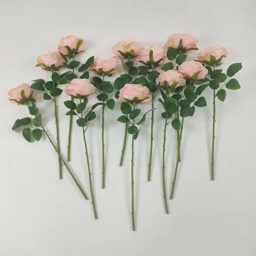 Vista 3 de ATFL Rosas Rubor, 12 Piezas de Rosas Rosa Pálido, Rosas Artificiales de Color Rosa Claro, Diámetro de la Flor 10 cm, Rosas Artificiales con Tallos