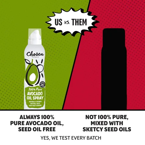 Vista 3 de Chosen Foods Pulverizador de aceite de aguacate 100 % puro de 4.7 oz. (1 paquete), sin OMG, punto de humo de 500 °F, sin propelente, solo presión