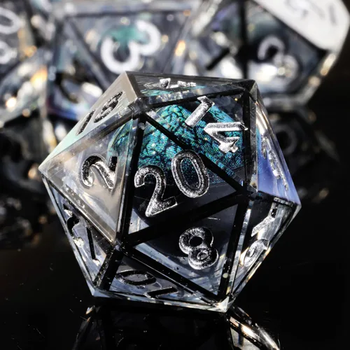 Vista 3 de Mini Planet Poliédrico MTG Sharp Edge Liquid Core Dungeons and Dragons RPG Resina Hecho a Mano 7Pcs DND Juego de dados
