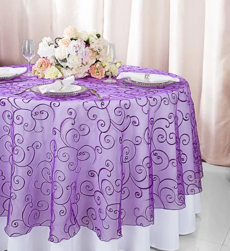 Vista 14 de Manteles de organza bordados redondos de 90 pulgadas, manteles de organza para bodas, fiestas, banquetes, eventos, color verde manzana