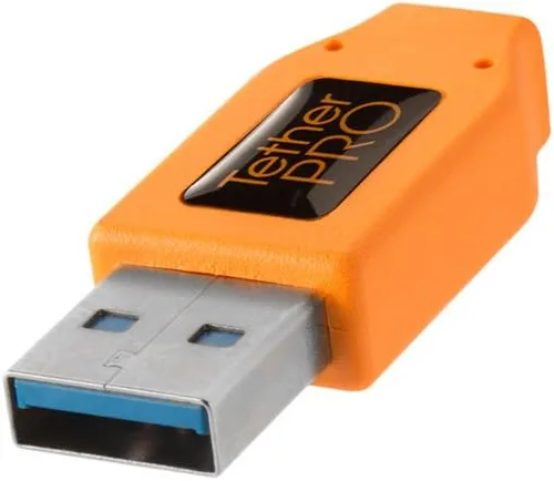 Vista 3 de Tether Tools TetherPro - Cable USB 3.0 a Micro-B para transferencia rápida y conexión entre cámara y computadora, naranja de alta visibilidad, 15
