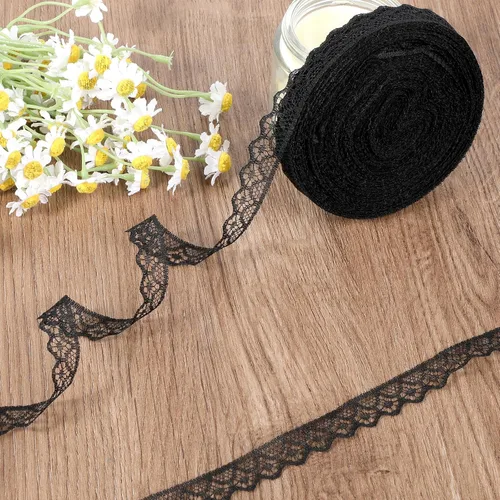 Vista 4 de Rollo de cinta de encaje negro de 30 yardas de 0.6 pulgadas de ancho, tela de flores para decoración de bodas, ramo y embalaje de regalo