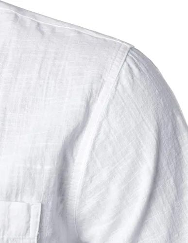 Vista 4 de ZEROYAA Camisas de manga corta con botones y algodón y lino para hombre, ligeras, con bolsillo