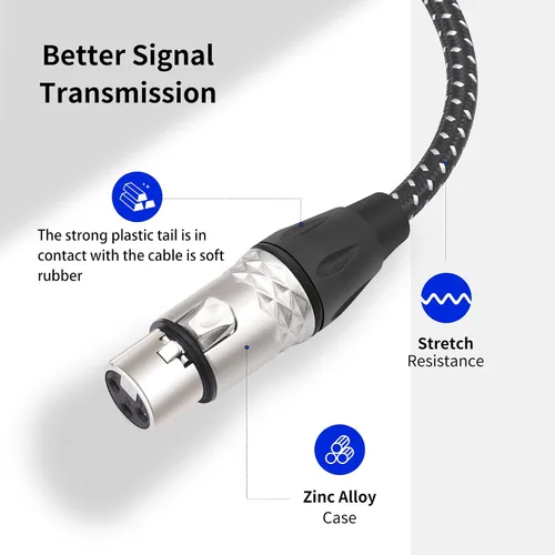 Vista 2 de Cable de micrófono XLR hembra a hembra de 6 pies, cables de conexión de micrófono equilibrados de 3 pines, cable DMX XLR hembra a hembra