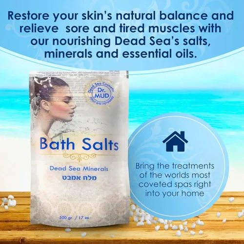 Vista 4 de Sal natural del mar muerto remojo de baño 100% rico en minerales, más minerales que la sal de Epsom, relajación profunda, desintoxicación, exfolia