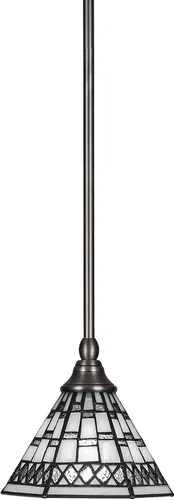 Vista 221 de Toltec Lighting Tallo Colgado Mini colgante, acabado de cobre negro, 3.5" cuadrado humo burbuja vidrio