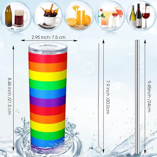 Vista 7 de Geiserailie Vaso de bandera del orgullo arcoíris, regalo pansexual Lesbiana LGBT del orgullo gay, taza de agua a rayas de arcoíris, regalos del mes