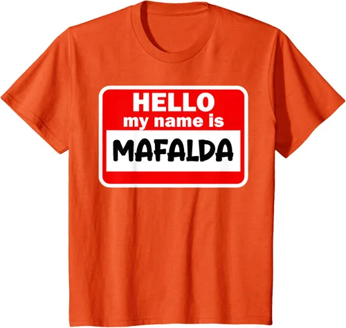 Vista 22 de Mafalda Hello Hi My Name Is Camiseta con nombre en camiseta personalizada, Negro