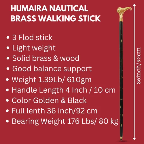 Vista 2 de Humaira Nautical Bastón de Madera con Mango de Cabeza de León de Latón Macizo Bastón Diseñador Vintage Hecho a Mano