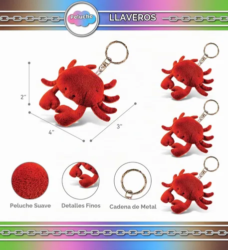 Vista 2 de Puzzled Llavero de peluche de cangrejo rojo, juguete de animal suave con dije de cangrejo de la vida oceánica, bonito accesorio de juguete