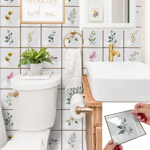 Vista 31 de Alwayspon Vinilo adhesivo efecto piedra, pegatinas para azulejos de pared autoadhesivas, protector antisalpicaduras para cocina y baño, T026