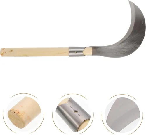 Vista 6 de GANAZONO Cuchillo de deshierbe agrícola manual para hoces de hierba para jardinería, herramienta de corte resistente, mango cómodo, estilo aleatorio