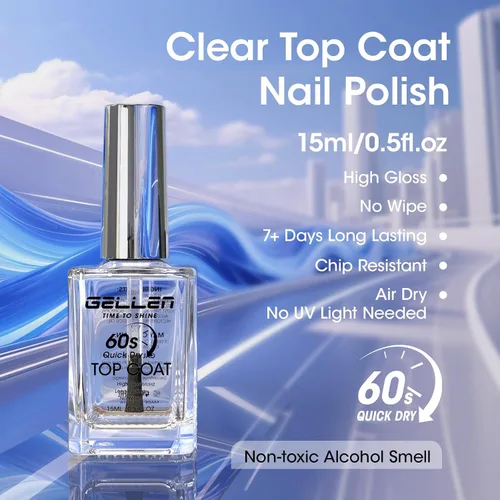 Vista 3 de GELLEN Esmalte de uñas transparente de secado rápido en 60 segundos, capa superior de alto brillo, secado rápido al aire, esmalte de uñas regular