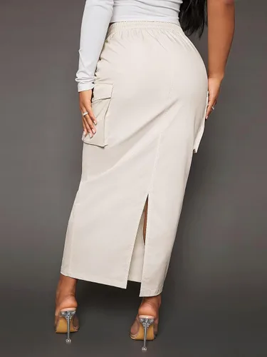 Vista 2 de Verdusa Falda cargo larga con bolsillo lateral y cintura elástica para mujer