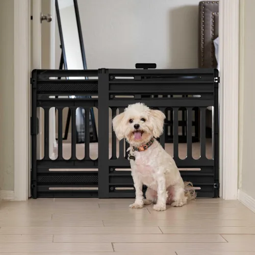 Vista 8 de IRIS USA Puerta para perros de 24"-39", barrera ajustable para mascotas para interiores, puerta para cachorros, perros pequeños, gatos, fácil