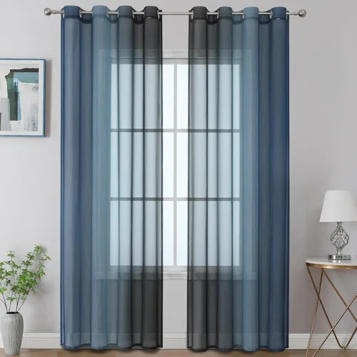 Vista 2 de Cortinas transparentes de color azul marino y negro para sala de estar, 52