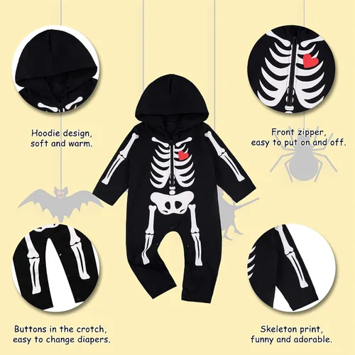 Vista 2 de Ropa de disfraz de esqueleto de Halloween para bebés y niñas recién nacidos