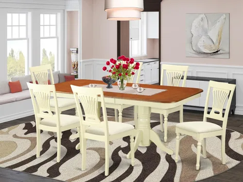 Vista 2 de East West Furniture NAPL7-WHI-C - Juego de mesa de cocina de 7 piezas que consta de una mesa de comedor rectangular con hojas de mariposa y 6 sillas