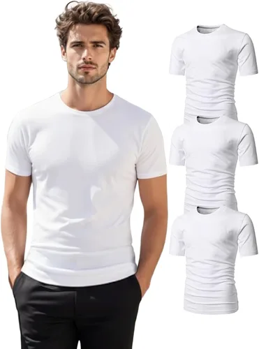 Vista 47 de H2H Camisetas para hombre - Pack de varias unidades, diseño simple, manga corta, ajuste delgado, mezcla de algodón (cuello en V/cuello redondo)