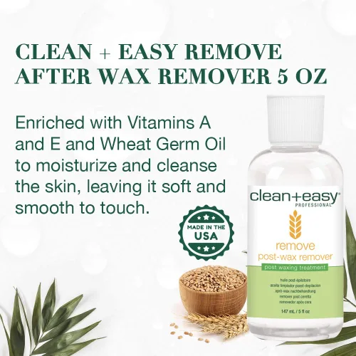 Vista 3 de Clean + Easy Remove: removedor de cera para la piel con aceite de germen de trigo, limpiador post encerado, 5 onzas