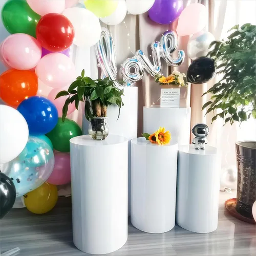 Vista 6 de Soportes de pedestal cilíndrico para fiestas, soportes cilíndricos de metal para fiestas, soporte de pedestal redondo blanco para accesorios