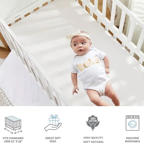 Vista 4 de Brandream Juego de ropa de cama de 3 piezas para cuna de bebé, color blanco sólido, 100% algodón, tejido de gofre, de coco, elegante, unisex