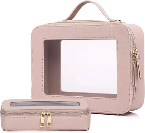Vista 48 de Pinkmik Pequeña bolsa de maquillaje transparente, mini estuche para cosméticos, bolsa de aseo impermeable con cremallera, organizador de bolsos
