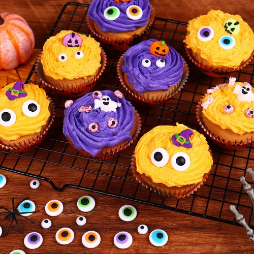 Vista 6 de Gránulos de globo ocular sangriento para decoración de pasteles, huesos de perro rojos, chispas comestibles de caramelo para decoración de cupcakes