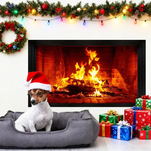 Vista 3 de Calcomanías de Pared de Chimenea Calcomanías de Pared 3D de Navidad Decoración Calcomanías de Fuego Ardiente para Paredes Calcomanías de Navidad