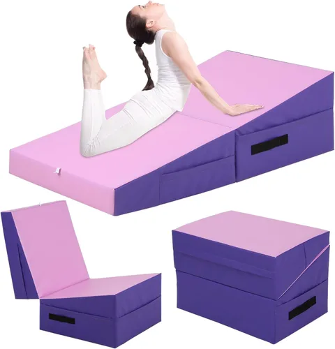 Vista 9 de Colchoneta de gimnasia inclinada, esterilla de yoga para gimnasio en casa, alfombrilla de ejercicio plegable con superficie de poliuretano Azul