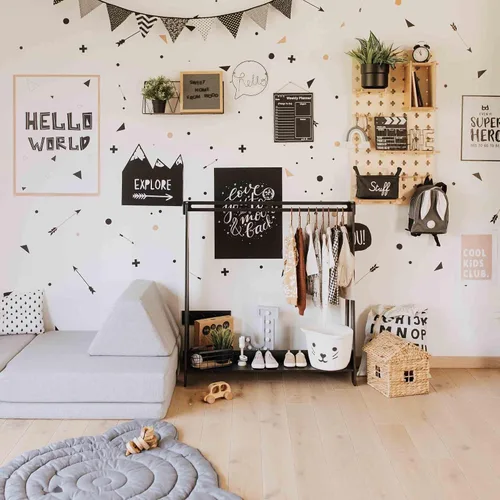 Vista 5 de Sweet Home from wood Armario infantil – Perchero de madera con riel colgante y estante de exhibición para niños – Muebles de tocador DIY (negro)