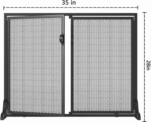 Vista 5 de Kingson Pantalla para chimenea con puertas magnéticas, 2 paneles hechos a mano de hierro forjado sólido, malla decorativa, protección contra chispas