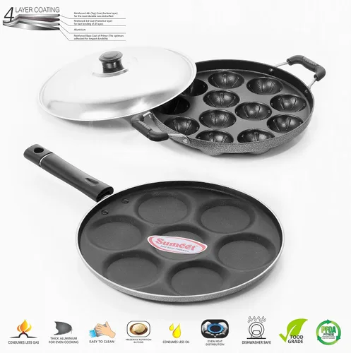 Vista 2 de Sumeet Juego combinado antiadherente Delight (Multi Snack Maker - 7 piezas + Grill Appam Patra - 12 piezas)