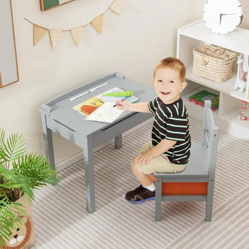 Vista 2 de Costzon - Juego de mesa y silla para niños, escritorio de estudio para niños con tapa abatible para sala de juegos y guardería, juego de mesa