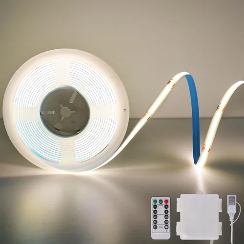 Vista 10 de OMIKA Tira de luces LED COB RGB de 6.6 pies, funciona con pilas, control remoto, regulable, cambio de color, tira de luces LED de batería, cortables