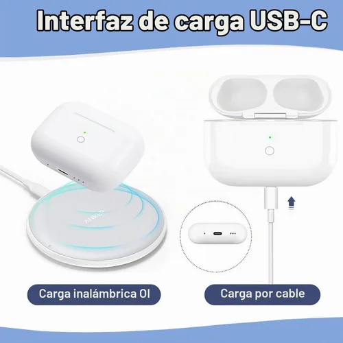 Vista 2 de Funda de carga de repuesto compatible con AirPods Pro1 y Pro2, funda de carga tipo C con botón de sincronización de emparejamiento Bluetooth de 670