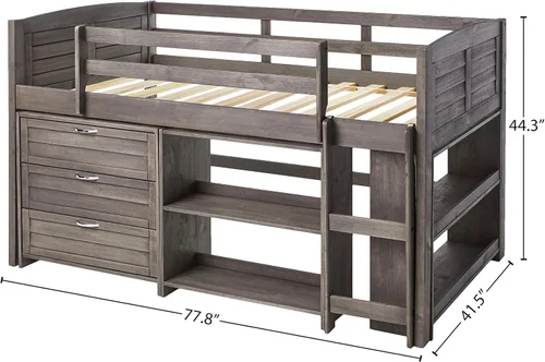 Vista 3 de Donco Kids Louver Twin Antique Grey Modular Low Loft Bed - Grupo B