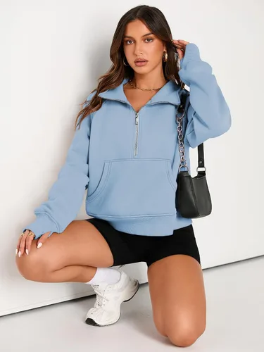 Vista 4 de AUTOMET Womens Sweatshirts Half Zip Cropped Pullover Fleece Quarter Zipper Hoodies Fall outfits Clothes Thumb Hole
