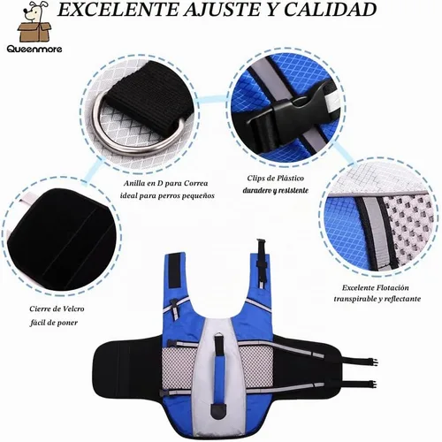 Vista 2 de Chaleco salvavidas para perros, chaleco de natación, ligero, altamente reflectante, para mascotas, con asa de elevación y anillo para correa