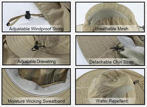 Vista 6 de Home Prefer - Gorra de protección solar SPF 50+ para hombre con ala ancha y solapa para el cuello