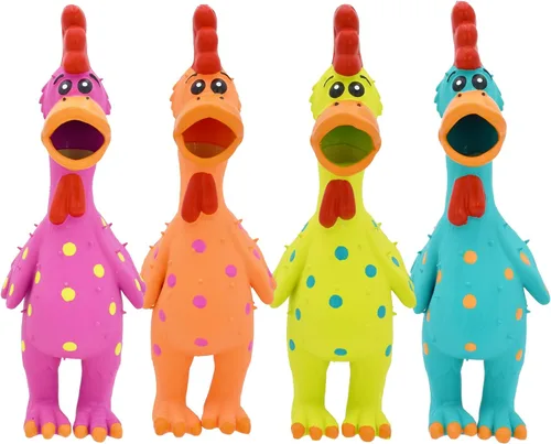 Vista 4 de Multipet Globken - Juguete de látex con forma de pollo y hipopótamo para perros, tamaño surtido