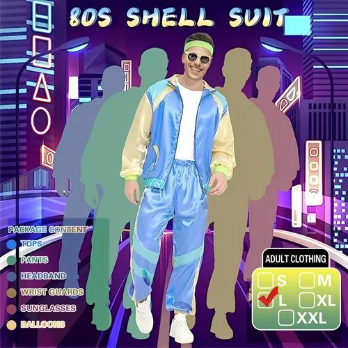Vista 6 de 80s Tracksuit Costume for Men Women, 90s Retro Hip Hop Costumes Jacket Shell Windbreaker Disco Party Dress Mens Adult