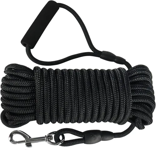 Vista 8 de Vivifying Correa larga flotante para perro, correa de entrenamiento para perros de 20 pies, cable de control con mango cómodo para exteriores, Negro